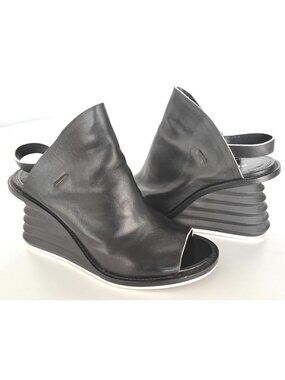 PREMIATA women's black leather open toe wedges size 37.5